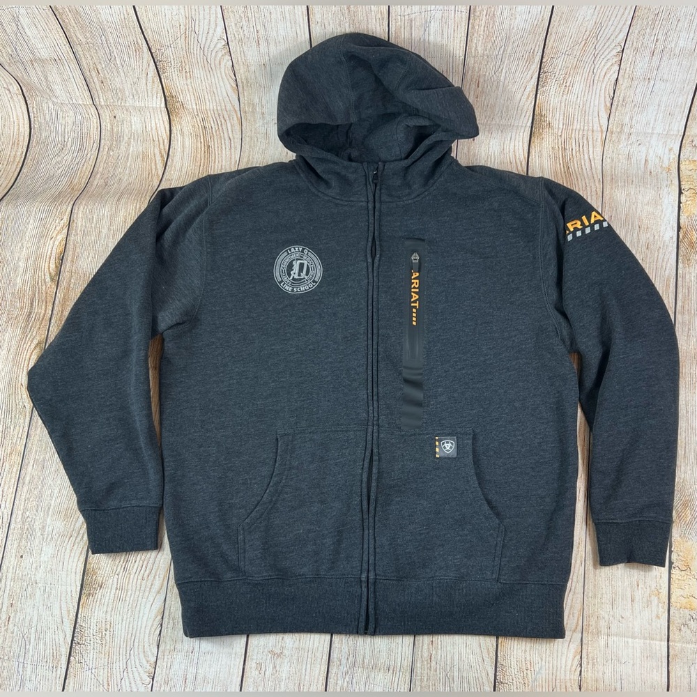 Mens Ariat Rebar Workman Full Zip Up Hoodie Jacket Grey Large Lazy Q Line School